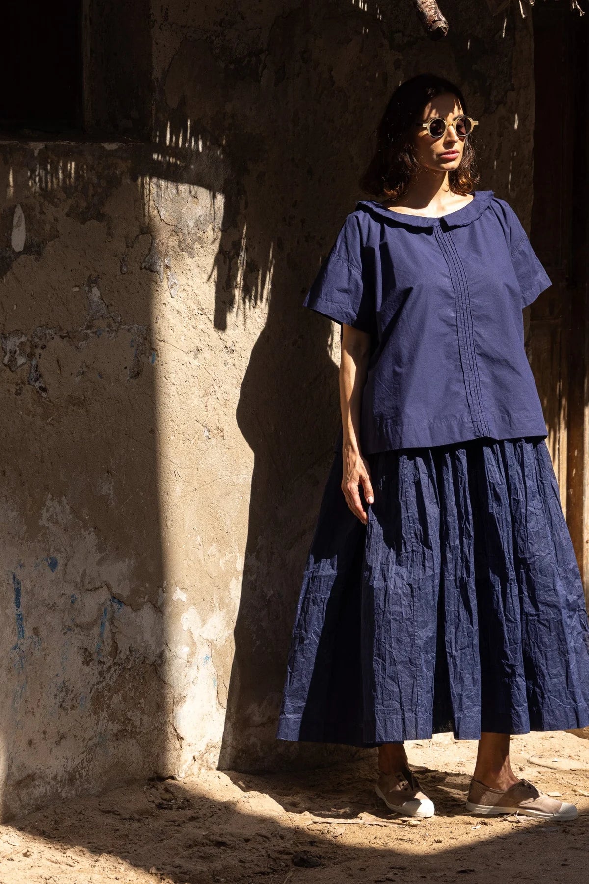 Mia Top - Cotton Poplin - Indigo