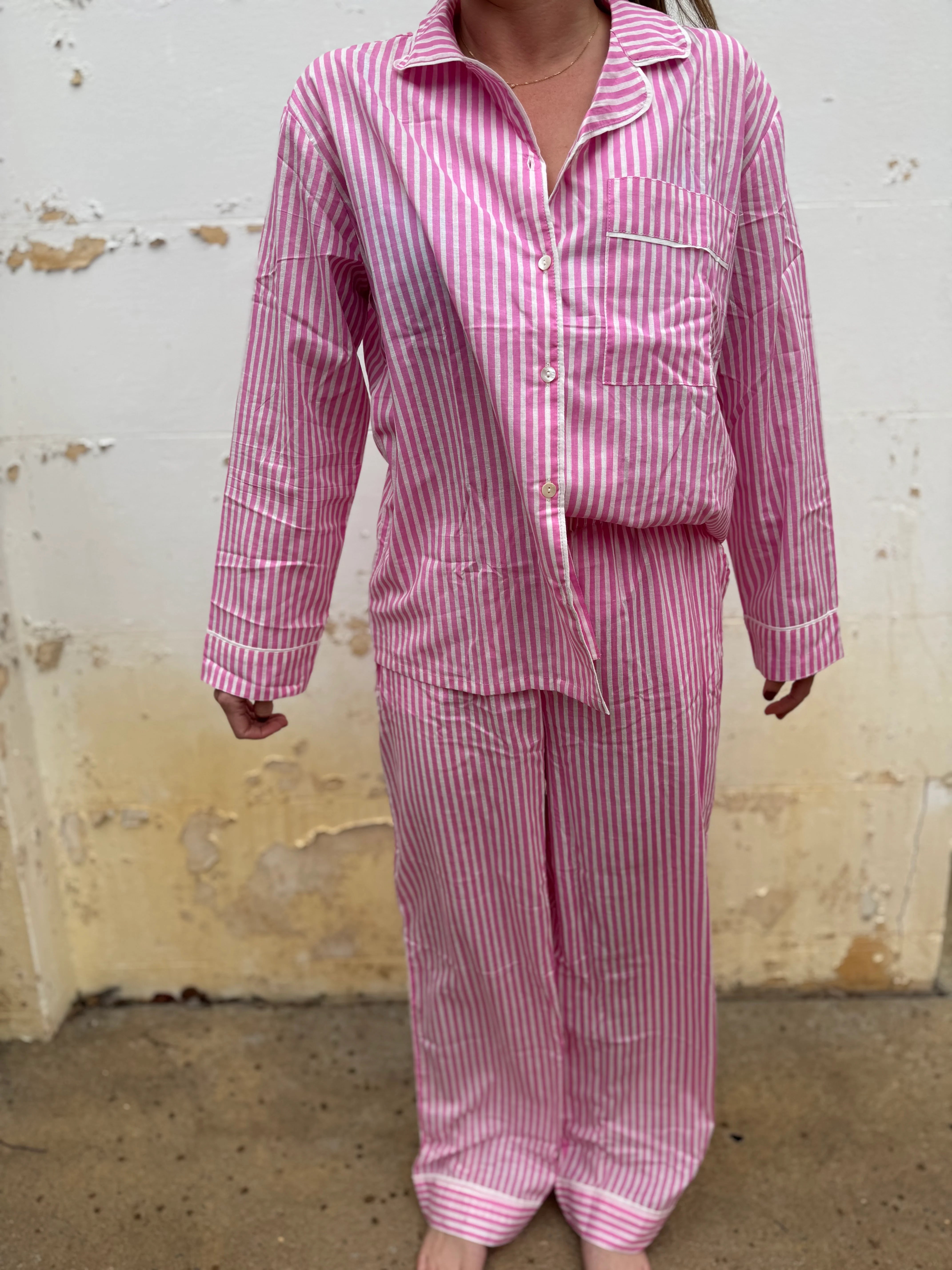 Pink Stripe Cotton Pyjamas Set