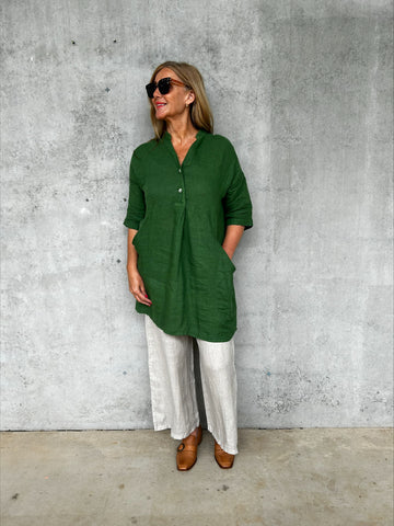 Frederic button front linen tunic - Watermelon
