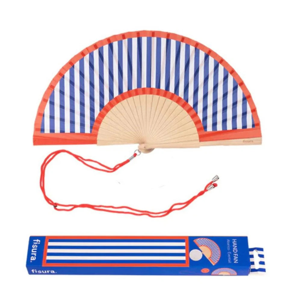 Folding Hand Fan - Red & Blue Stripes