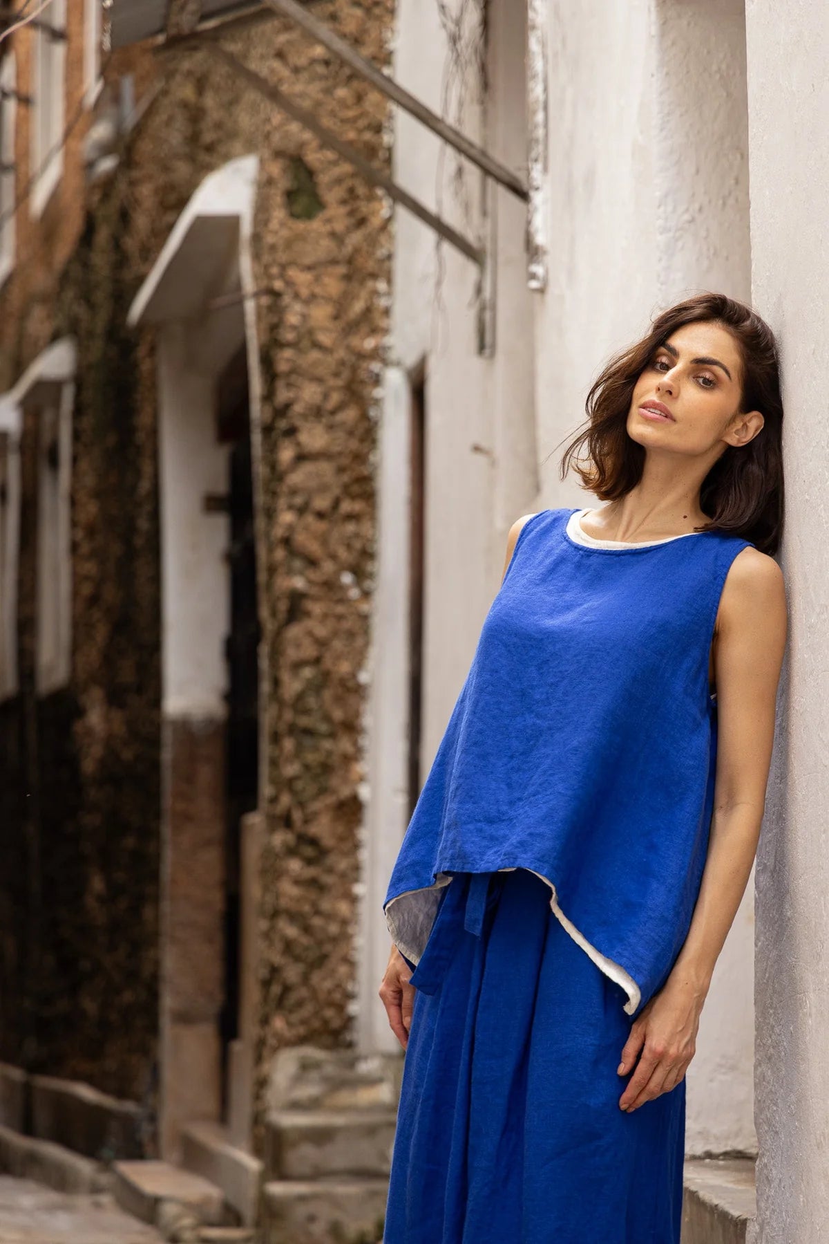 Taji Top - Linen - Cobalt