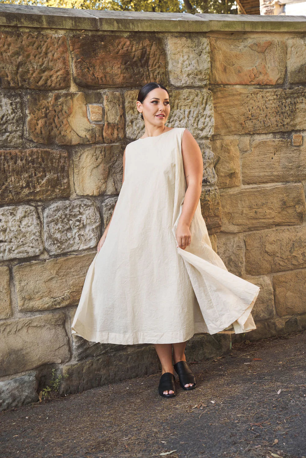 Zahra Dress - cotton organdy & paper cotton Ecru