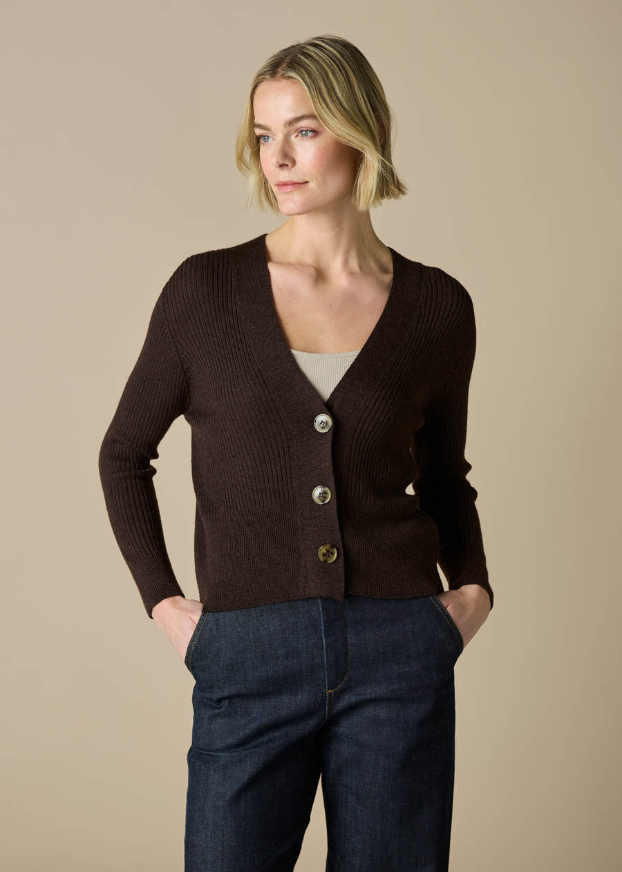 Wednesday Merino Wool Cardigan - Chocolate