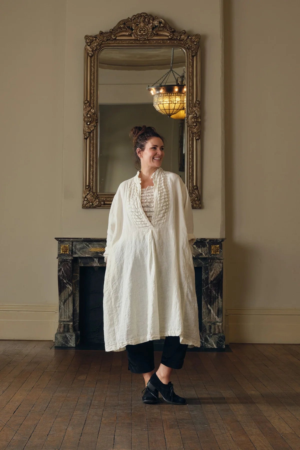 Yves Tuxedo Dress - Linen warm white