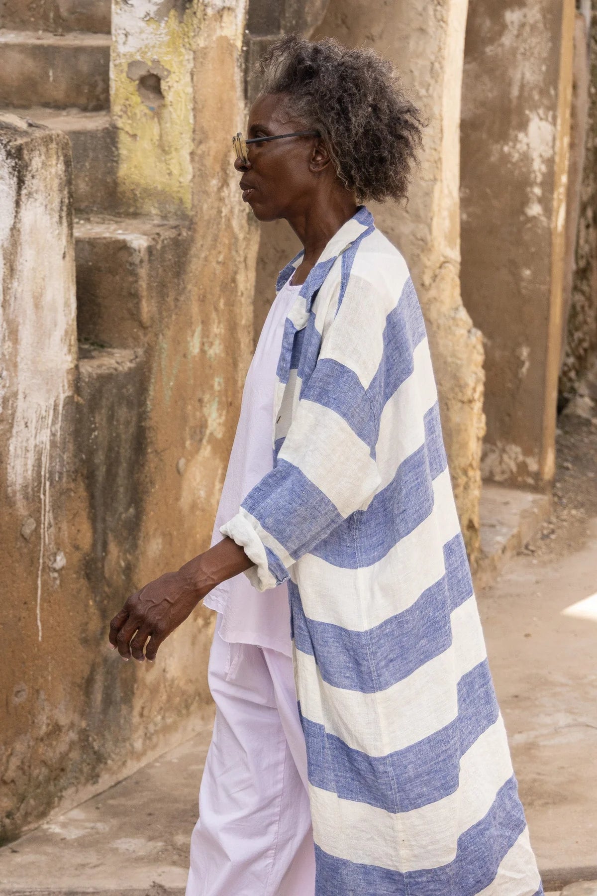 Zawadi Jacket - Linen - blue stripe