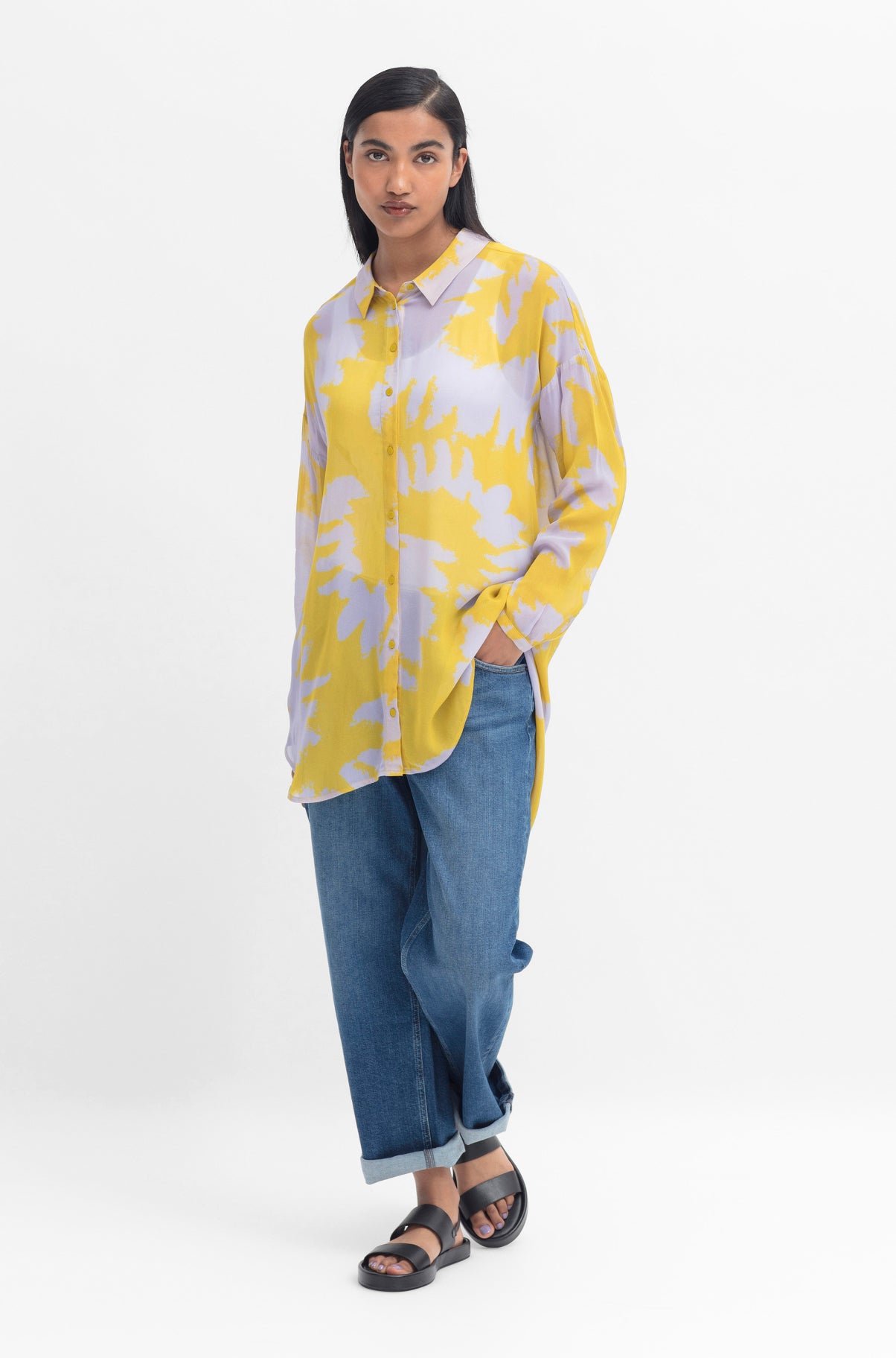 Ravnen Sheer Shirt - Saffron Naemi Print