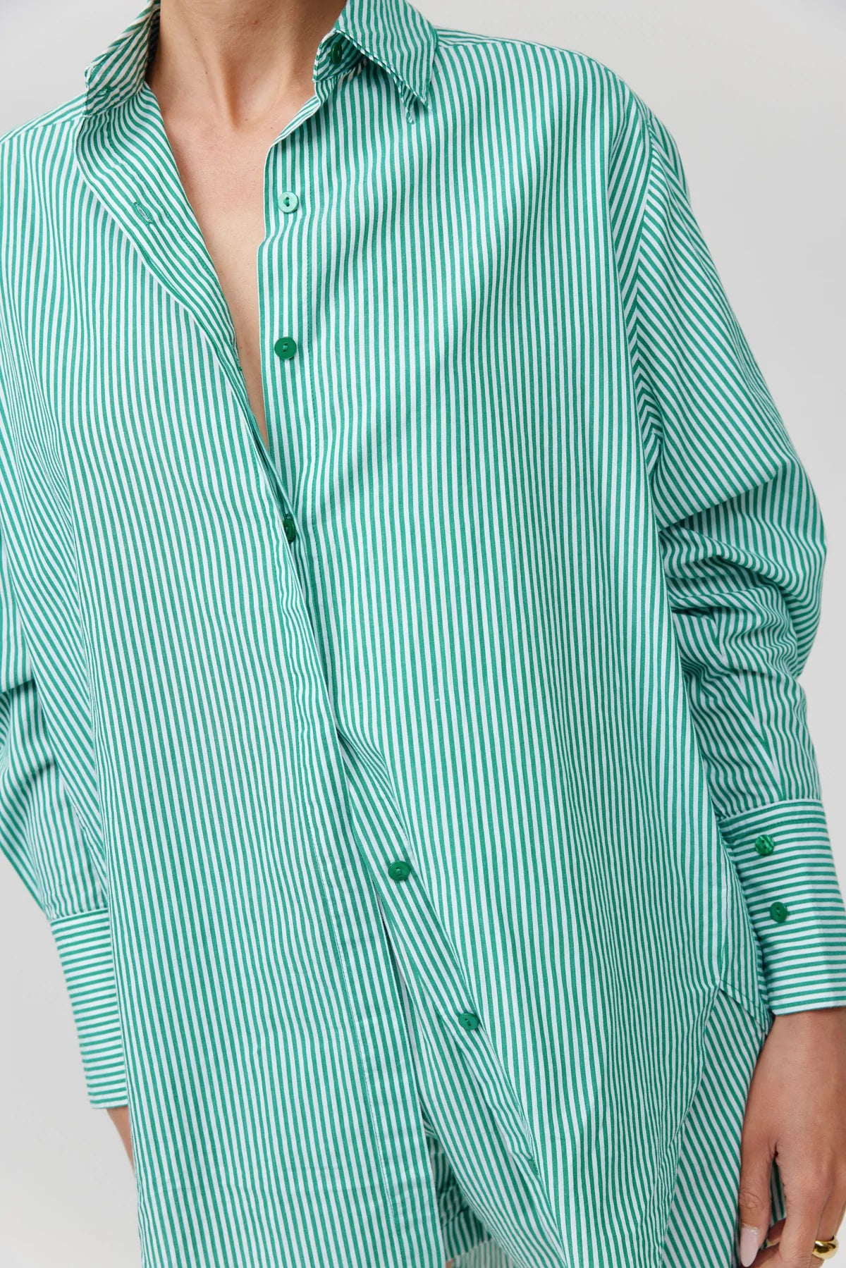 Noah Cotton Shirt - Green Stripe