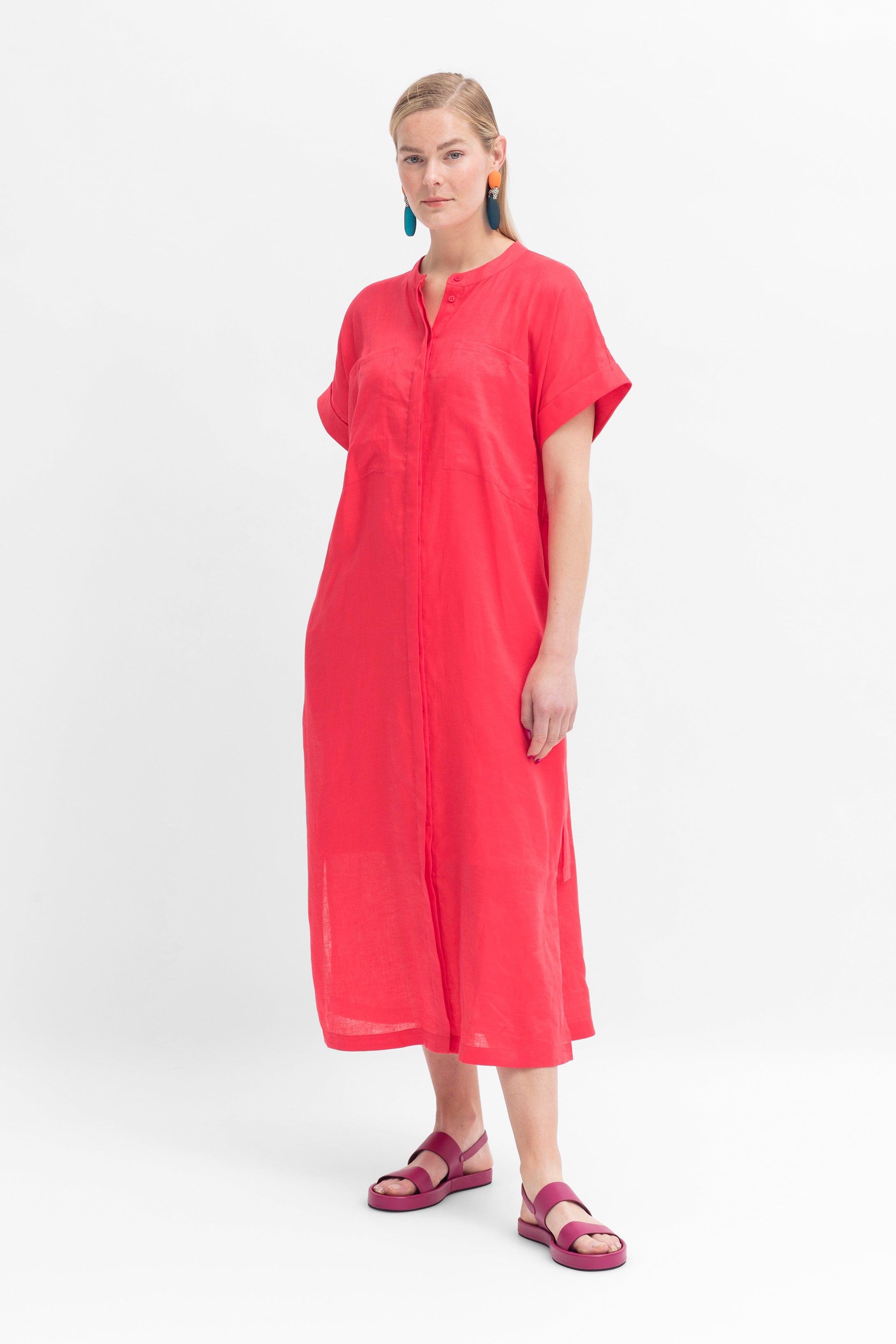 Mies Linen Shirt Dress - Coral