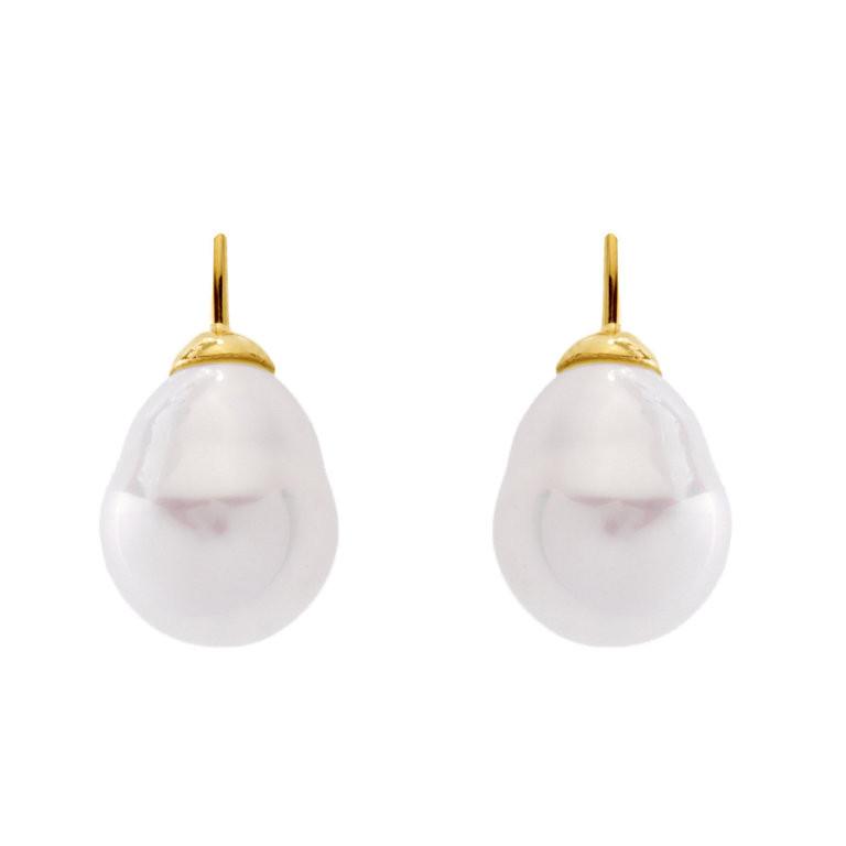 White Baroque Pearl on Yellow Gold French Hook 12x15mm