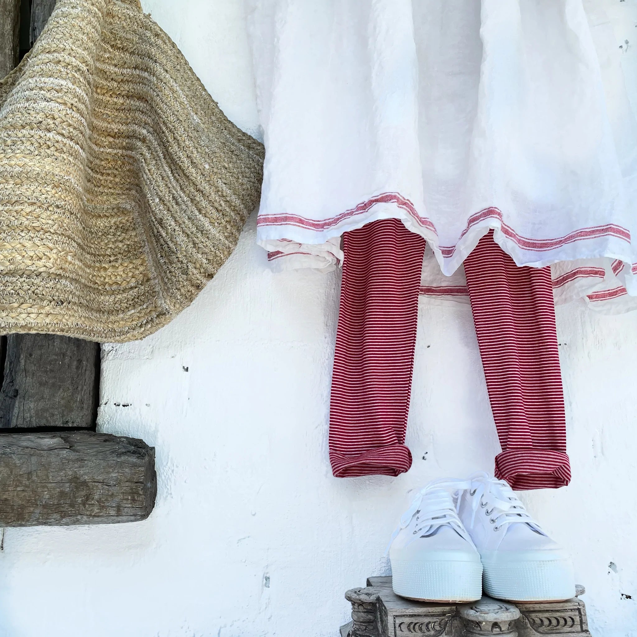 Cotton Leggings - Red & White Stripe