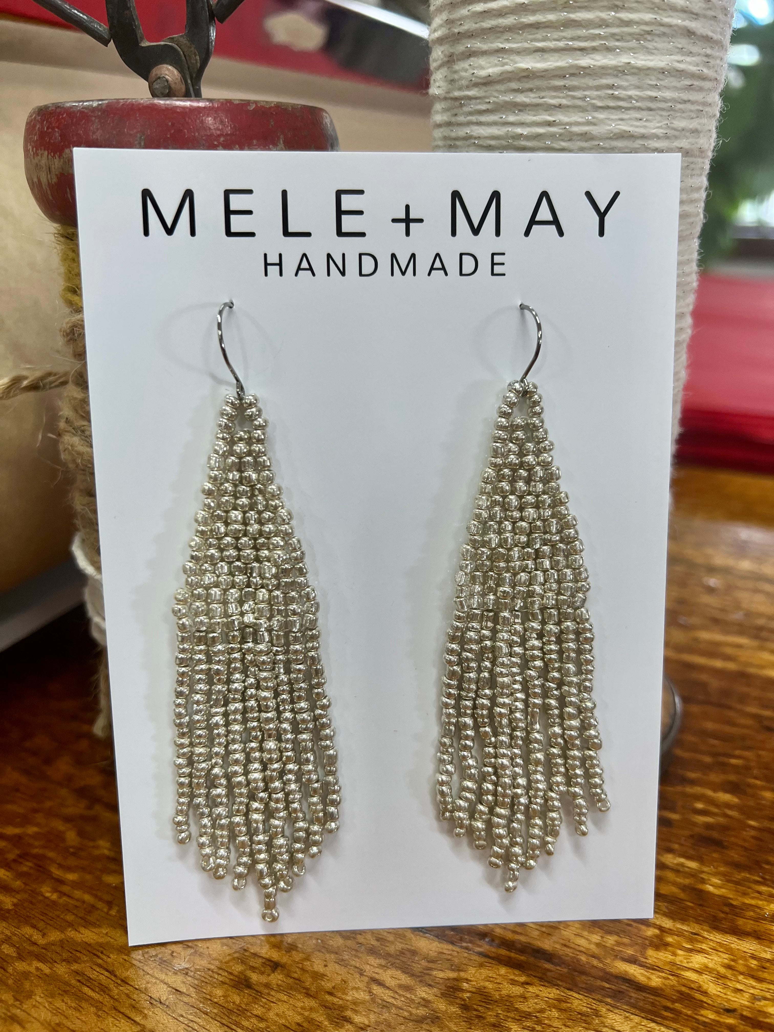 Hand Beaded Tassel Earrings - Gold