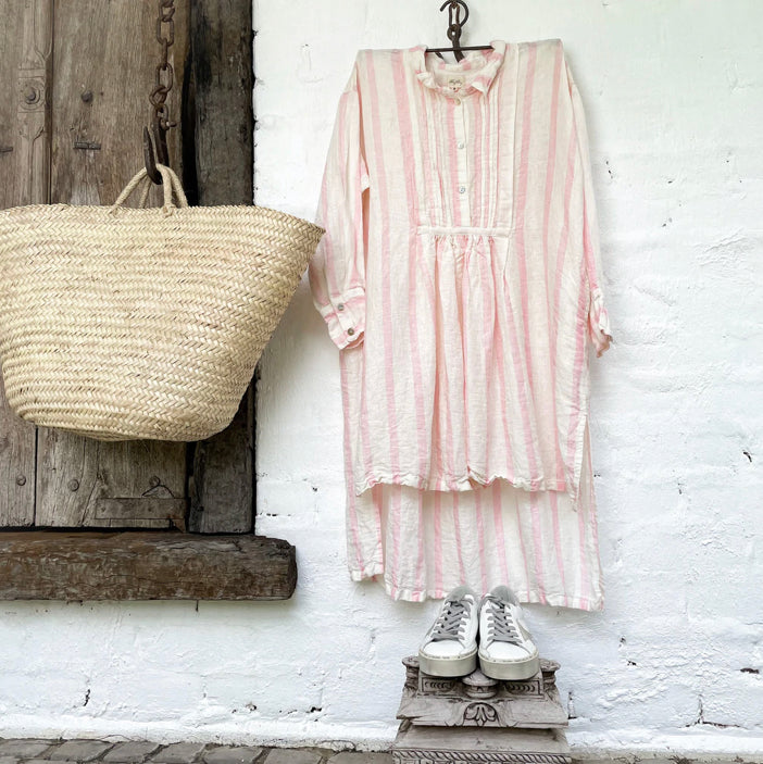 Bailey Linen Shirt - Pink and White Stripe Linen
