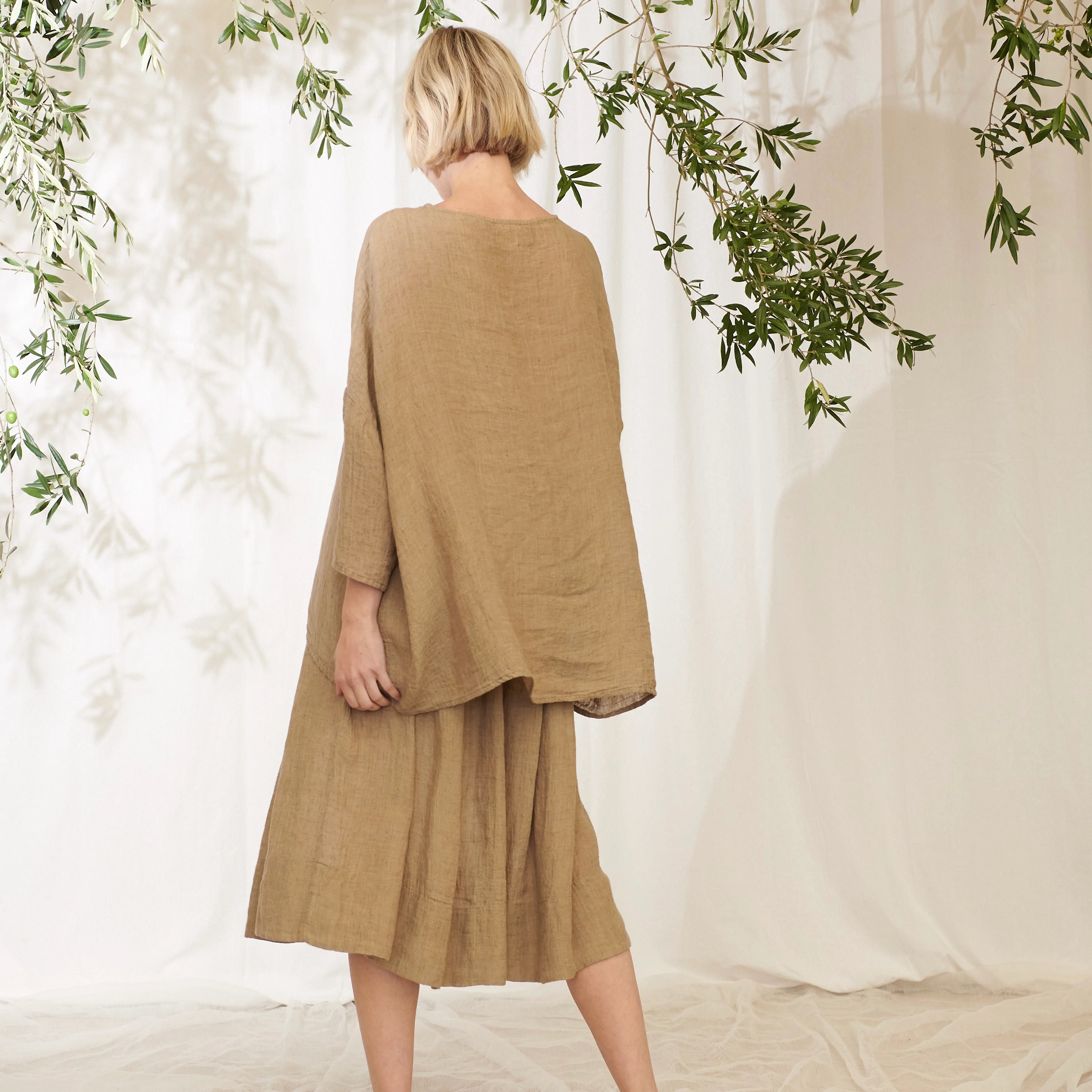 Clara Oversized Linen Gauze Tee - Clay