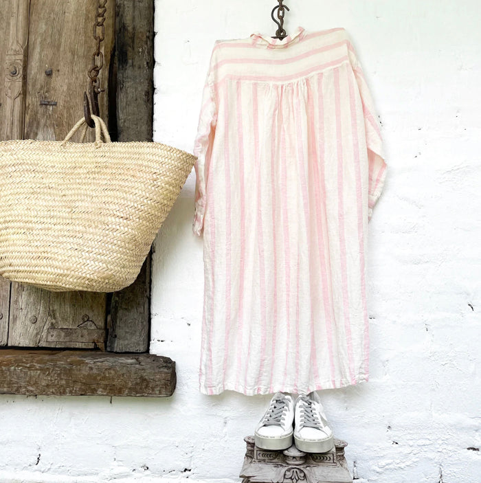 Bailey Linen Shirt - Pink and White Stripe Linen