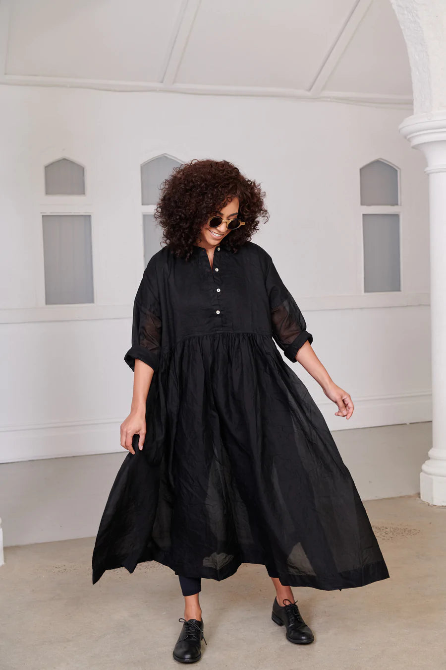 Edith Cotton Organdy Dress - Black