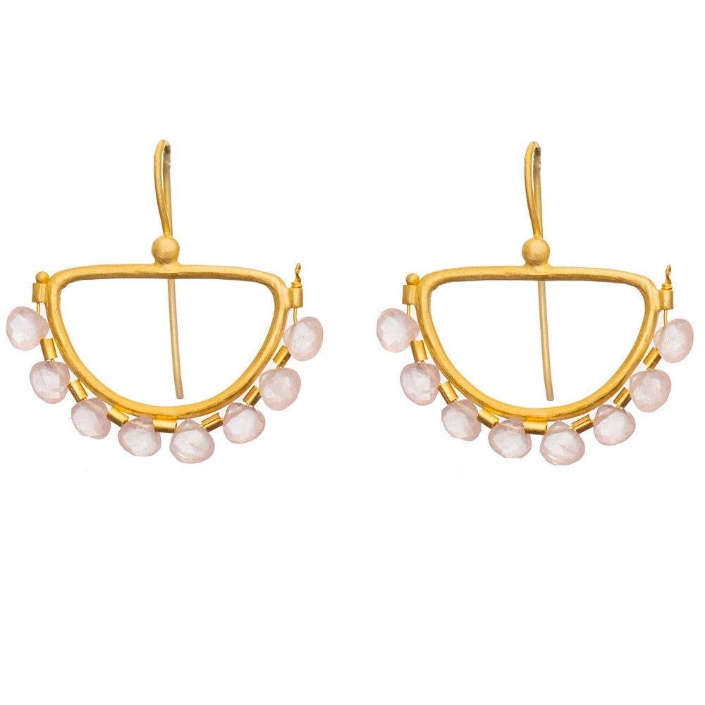 Faceted Rose Quartz Gold plate Semi Circle Earrings