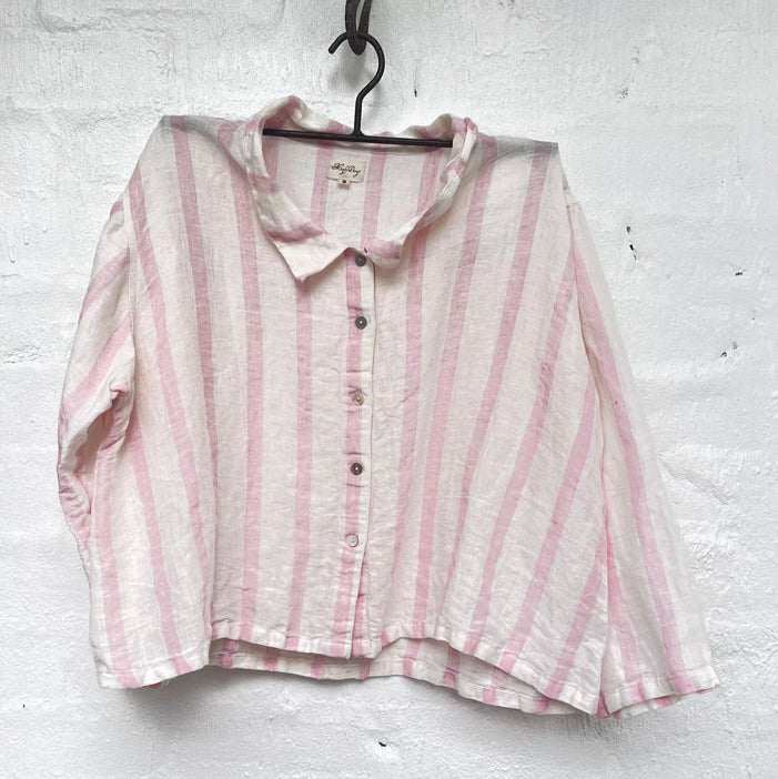 Avery Linen Shirt - Pink and White Stripe