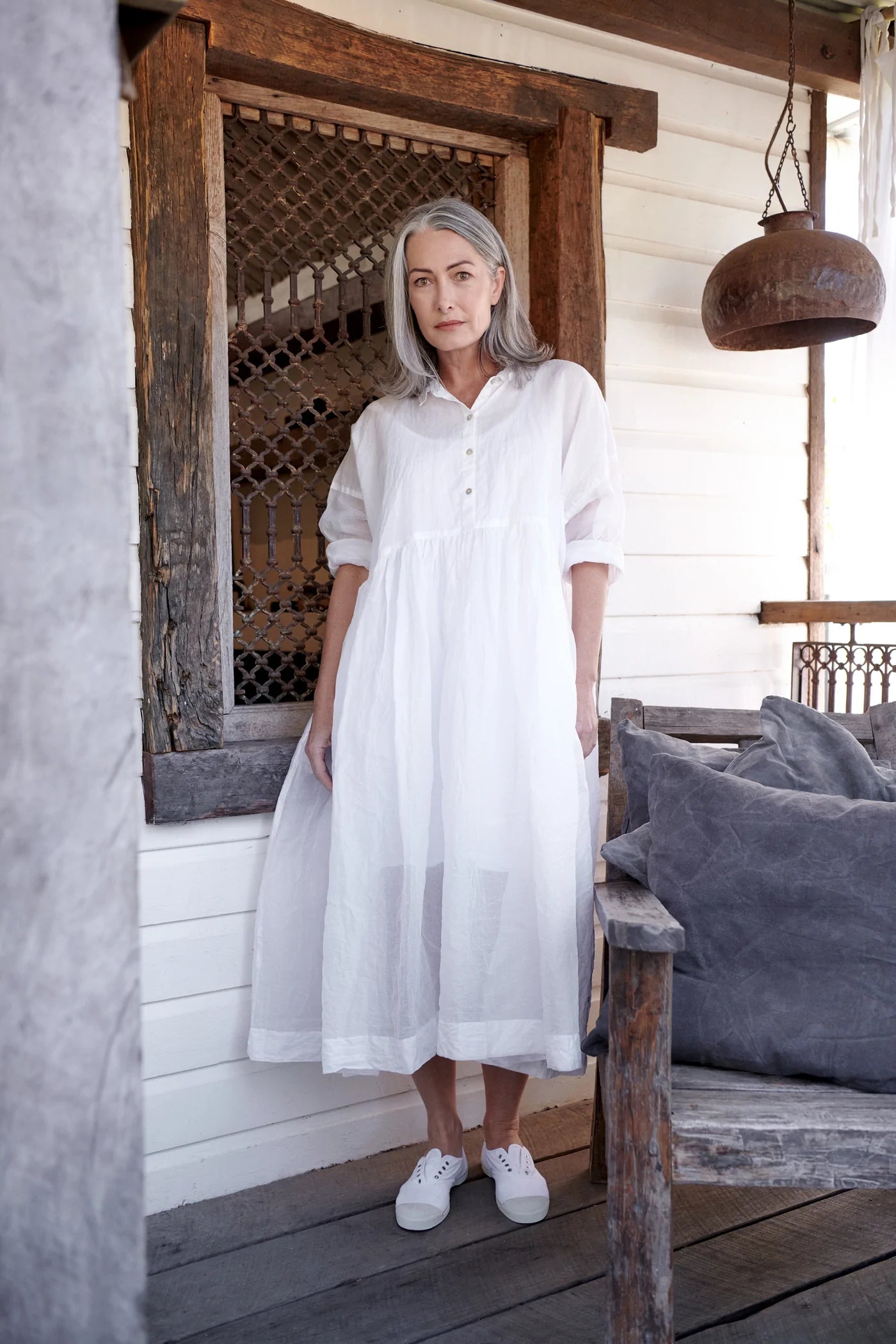 Edith Cotton Organdy Dress - White
