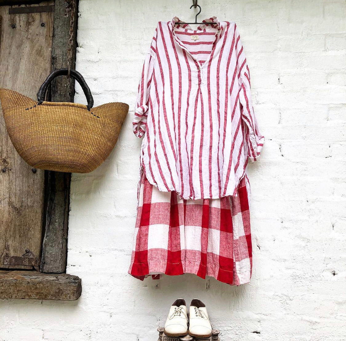 Harper Linen Shirt - Red and White Stripes
