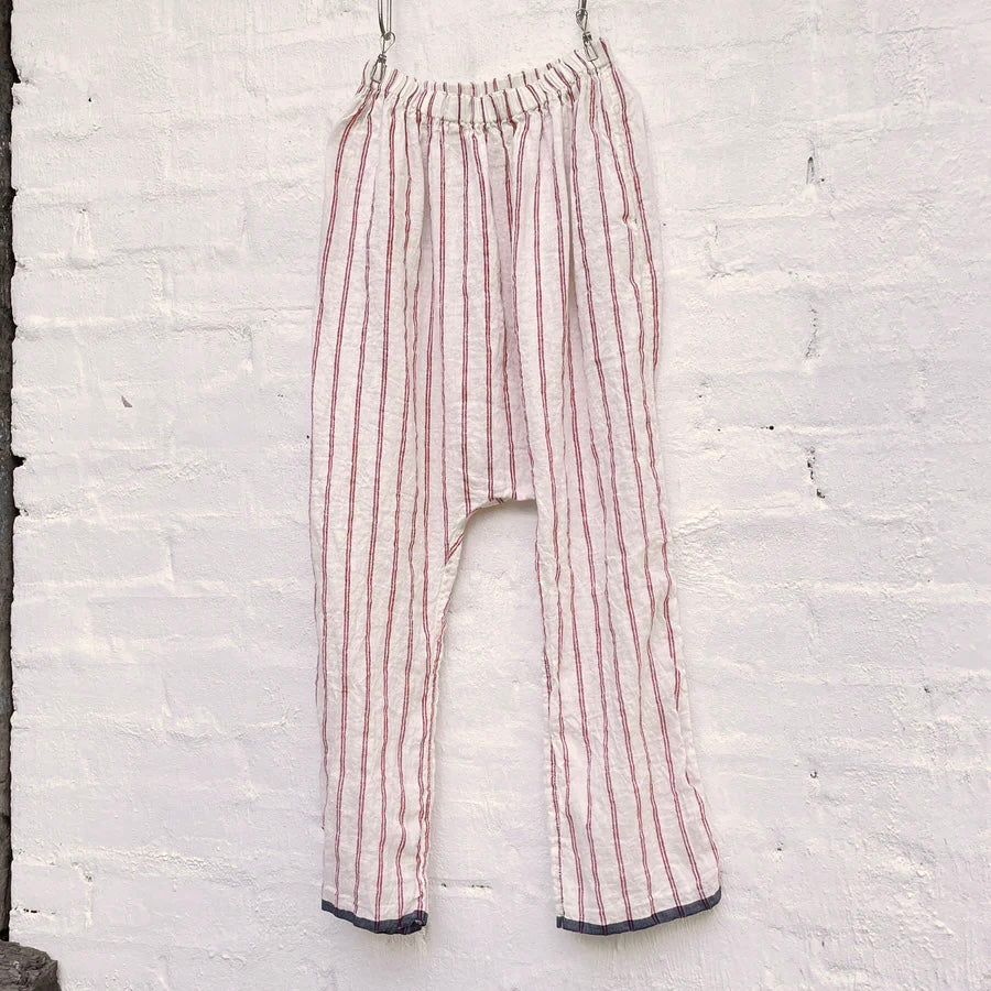 Drop Crotch Linen Pants - Red Stripe
