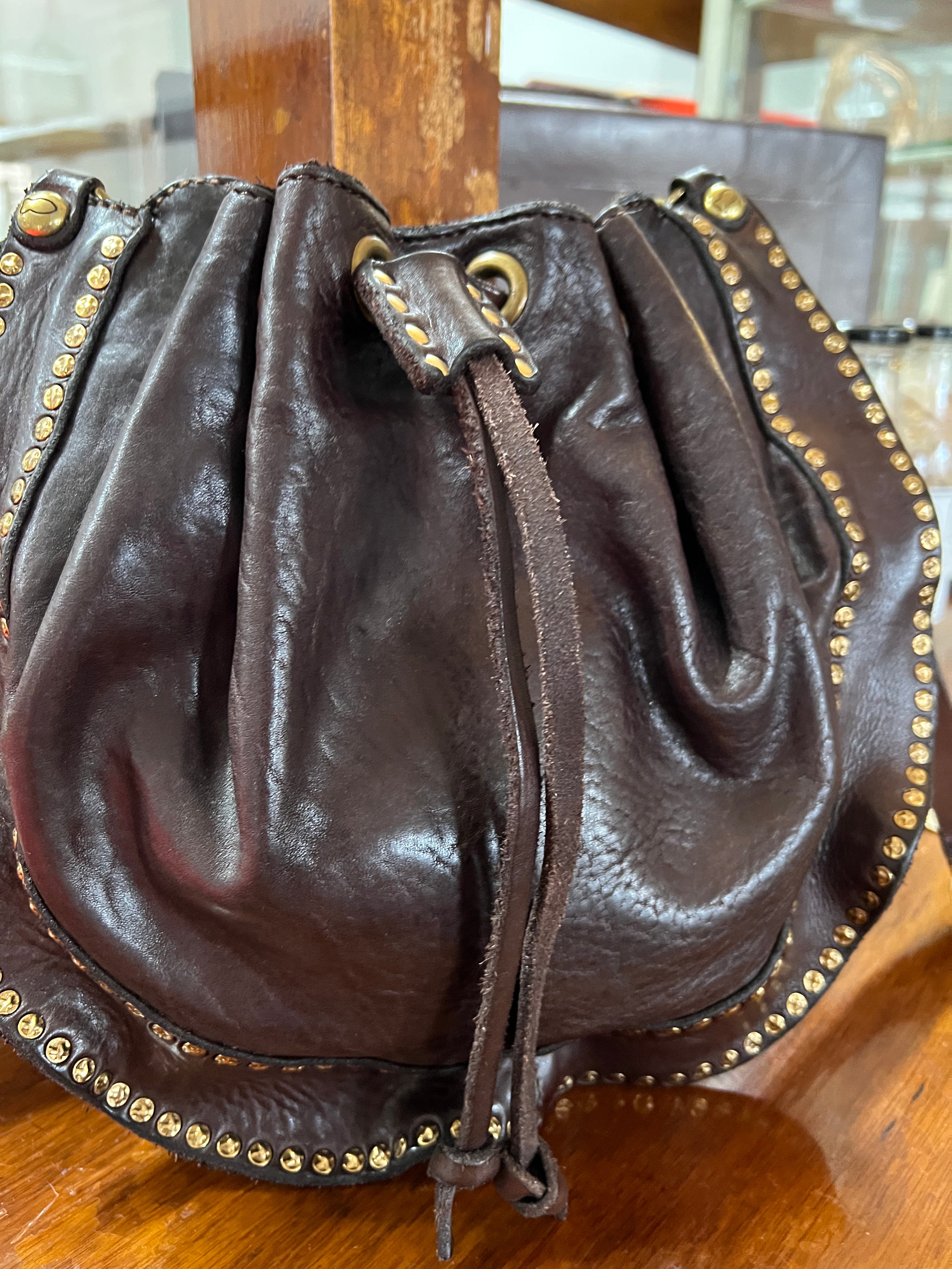 Bucket Bag with Studs - Dark Brown