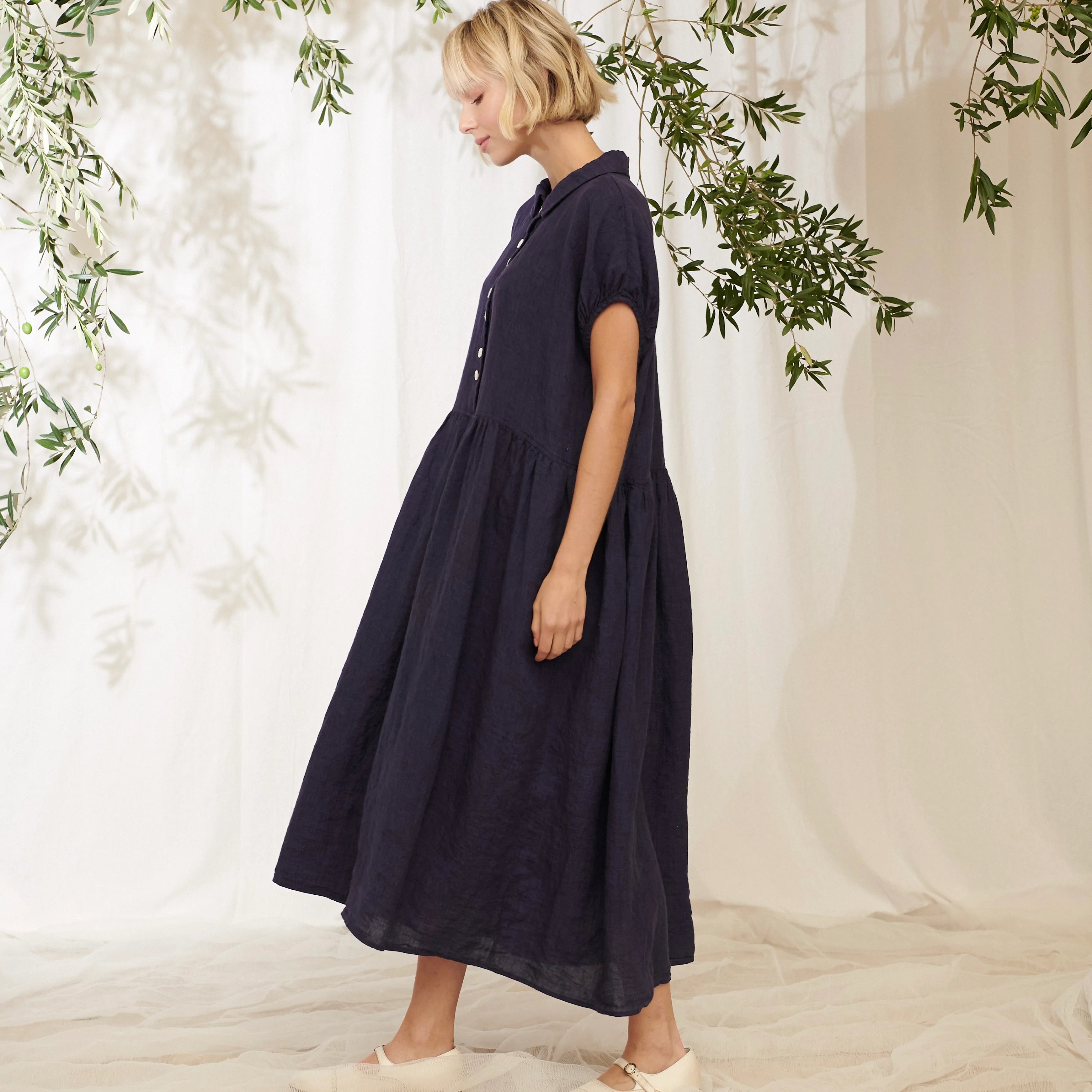 Pennant Linen Dress - Indigo