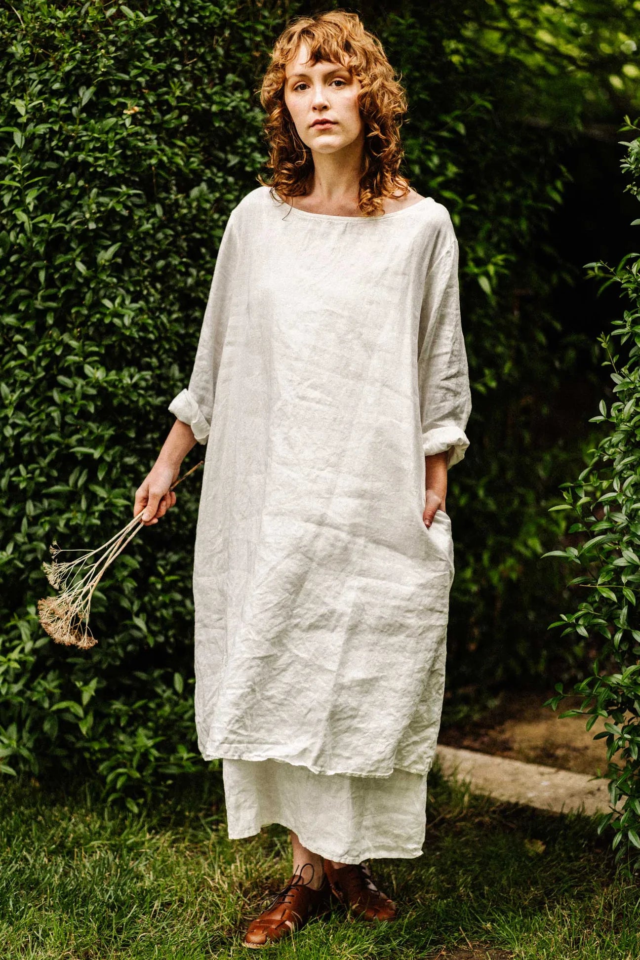 Lottie Dress - Mid Weight Linen - White