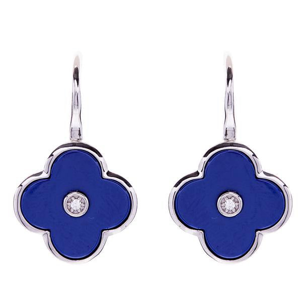 Flower Lappis Blue Enamel and Silver Earring