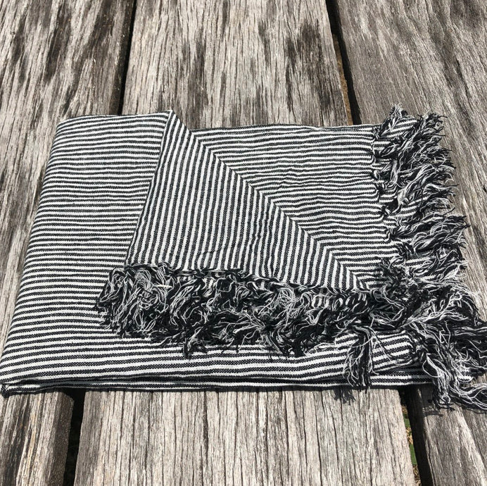 Bath Towel/Throw - Thin Black and White Stripe