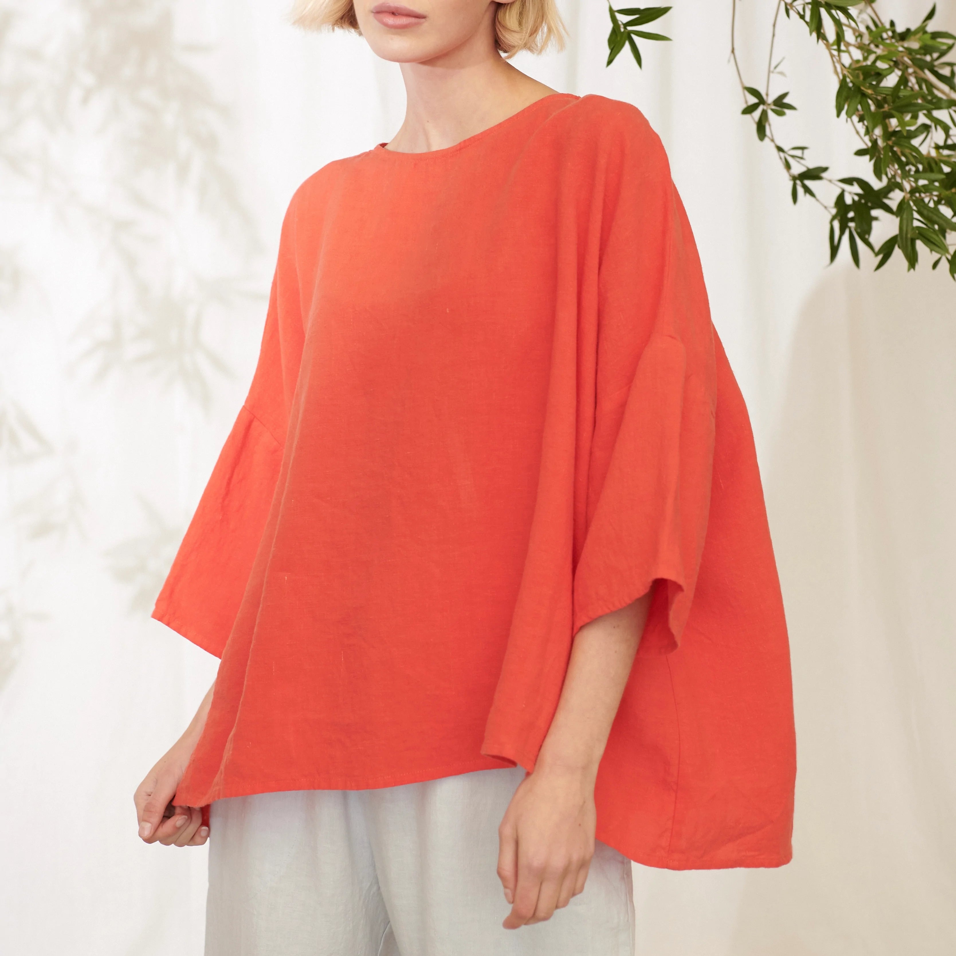 Clara Oversized Linen Tee - Poppy