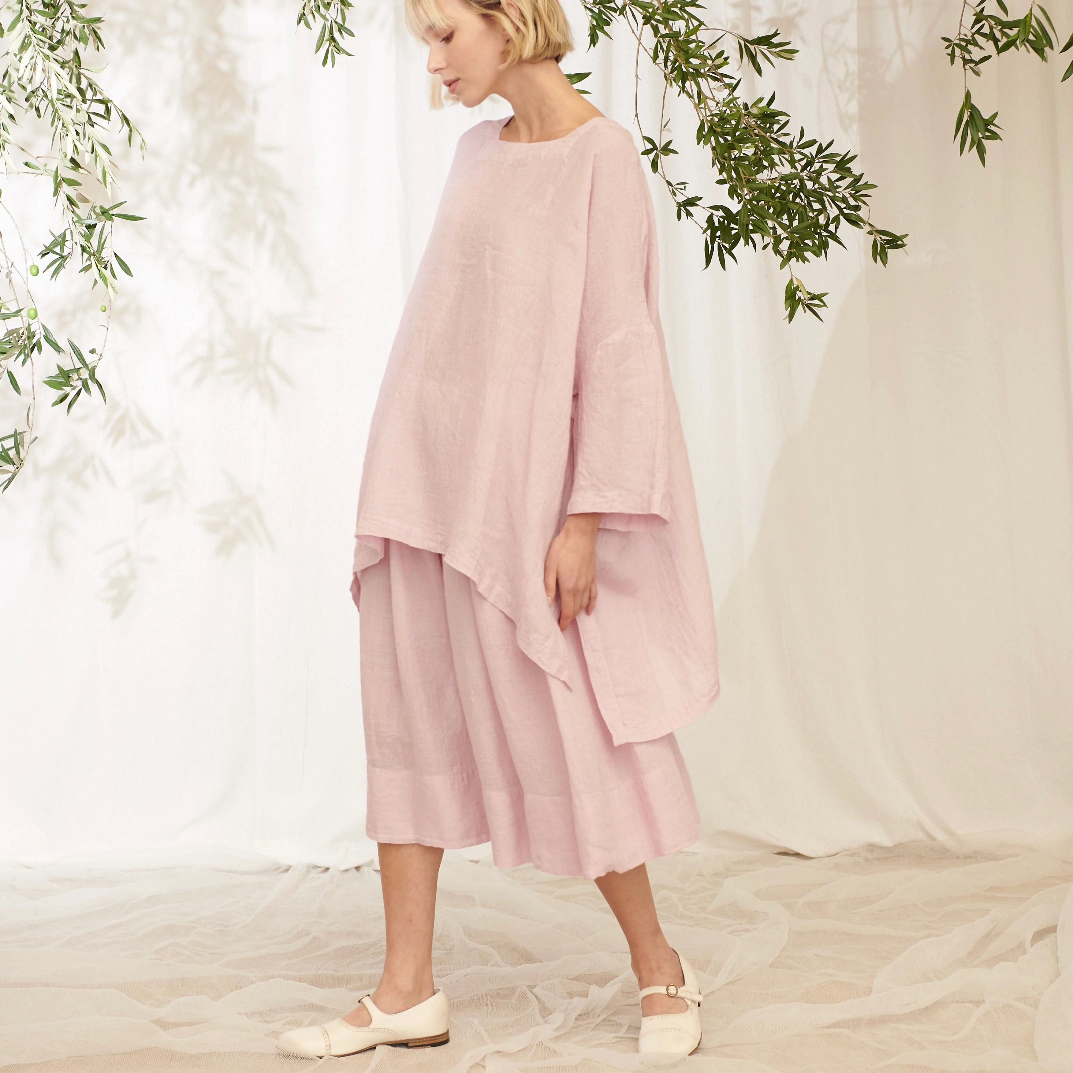 Isabelle Linen Gauze Square Neck Top - Waterlily