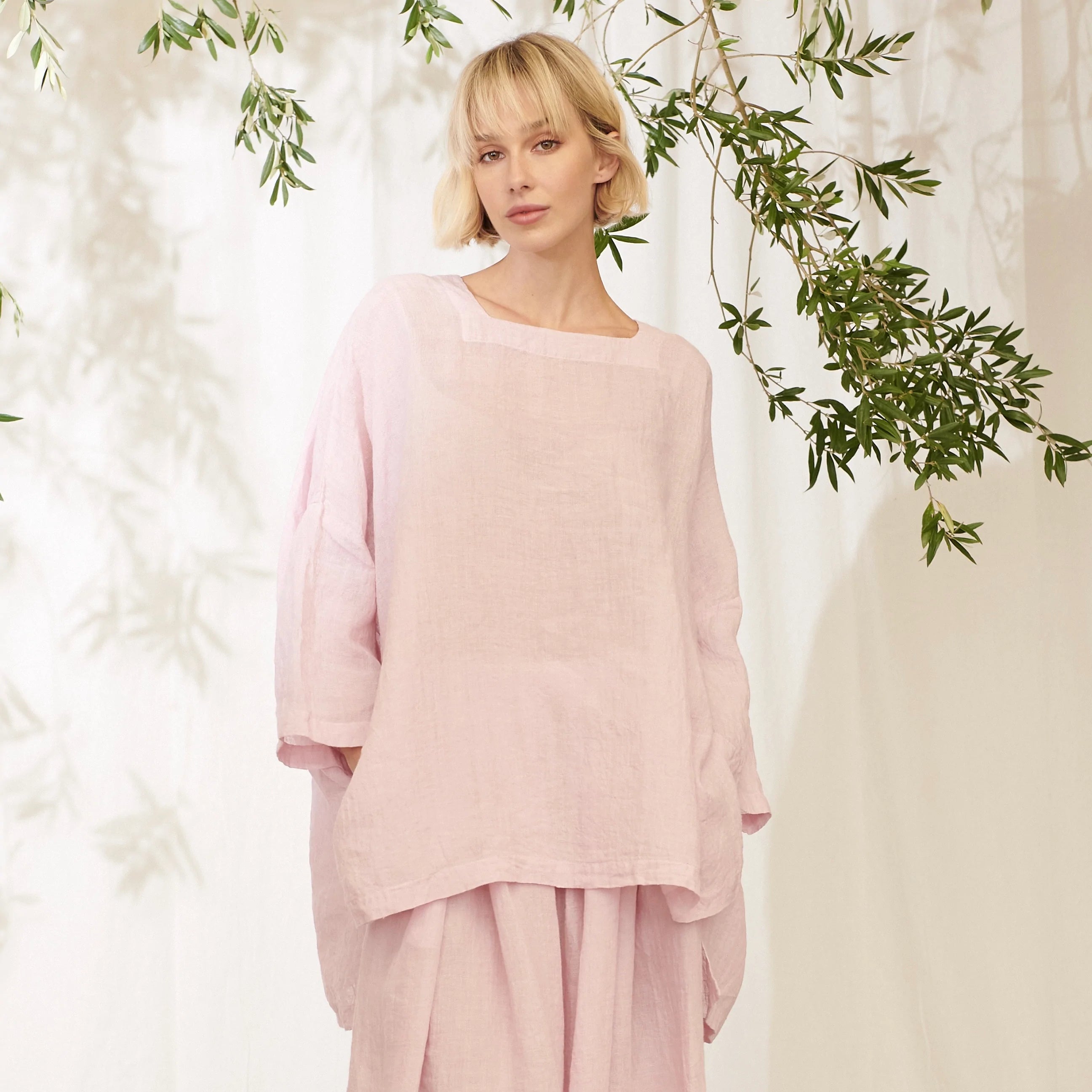 Isabelle Linen Gauze Square Neck Top - Waterlily