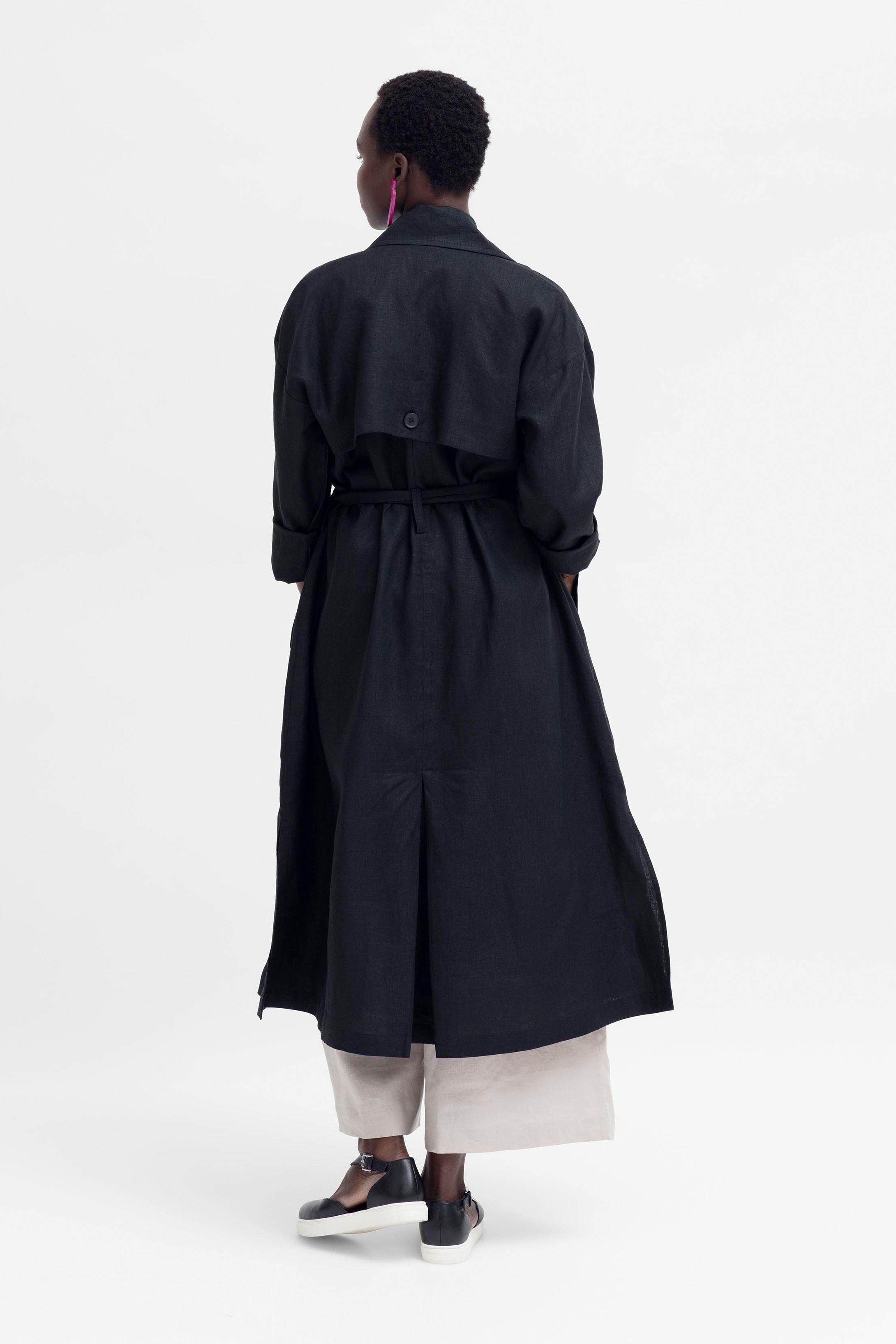 Anneli Linen Trench Coat - Black