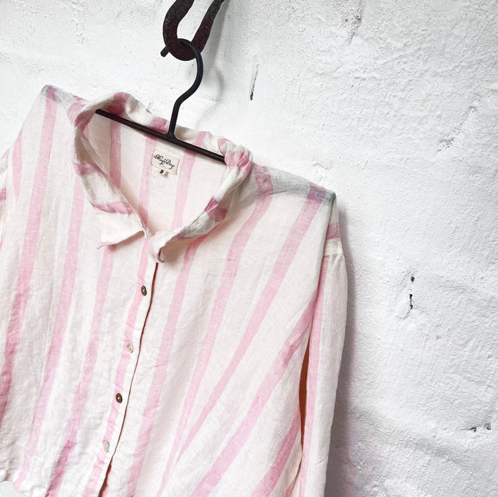Avery Linen Shirt - Pink and White Stripe