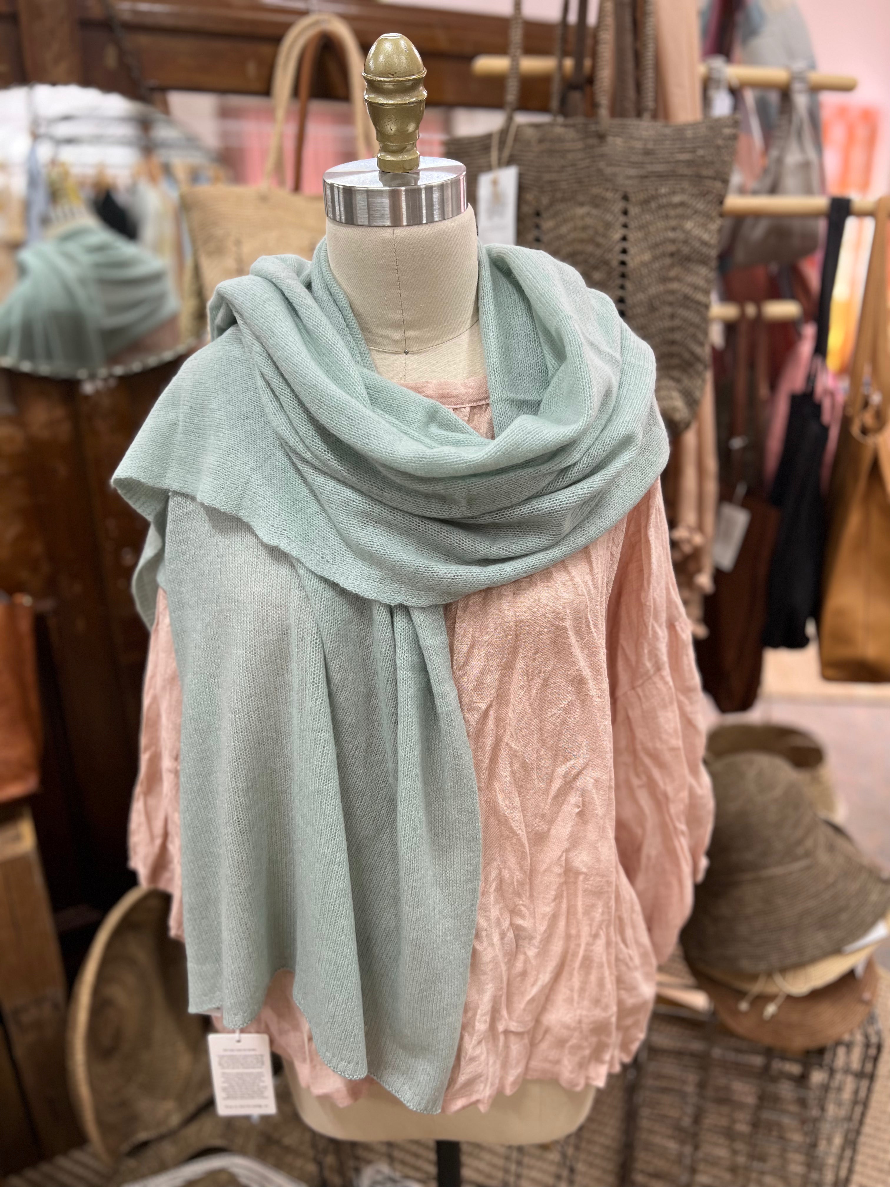 Cashmere Scarf Shawl All-in-One : Fresh Sage