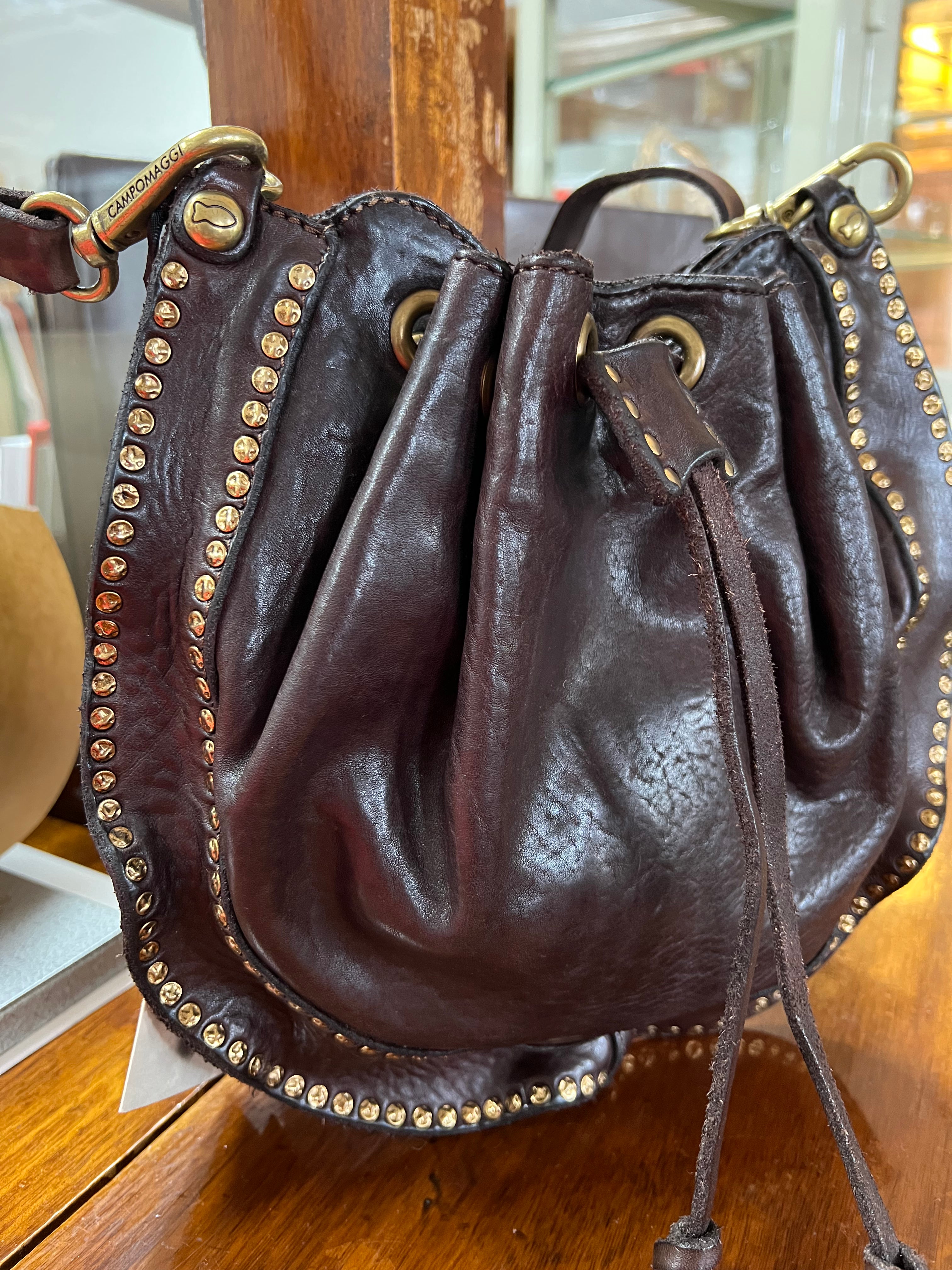 Bucket Bag with Studs - Dark Brown