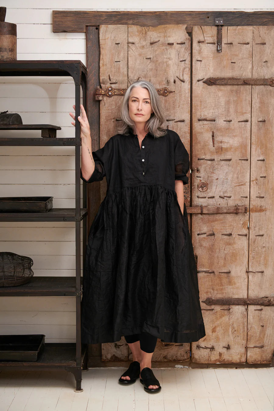 Edith Cotton Organdy Dress - Black